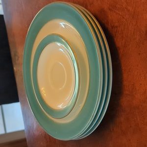 3 Vintage turquoise Pyrex plates and 1 saucer